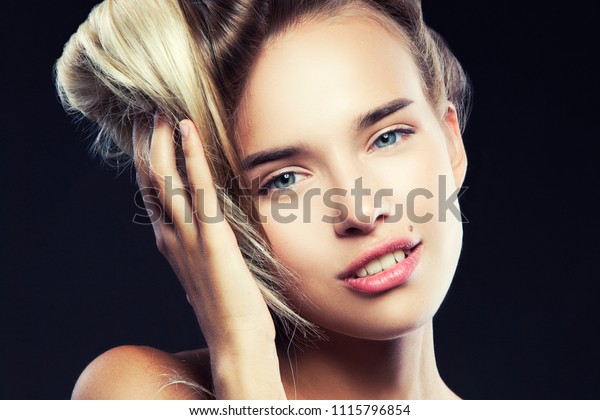 Beauty Girl Face Hand On Blonde Stock Photo Edit Now 1115796854