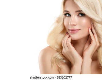 Beauty Girl Women face Portrait. Beautiful Spa model Girl Perfect Fresh Clean Skin. Blonde woman female smiling