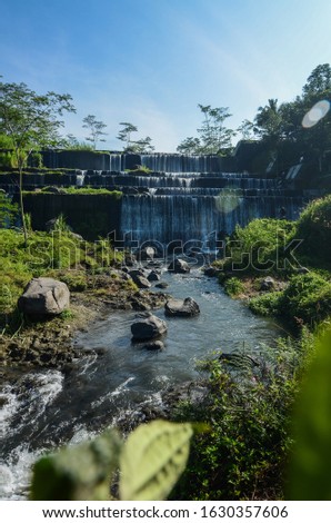 the beauty of Grojogan Watu Purbo or dams river in Sleman Yogyakarta

