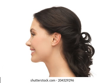 beauty and health concept - profile portrait of smiling young woman