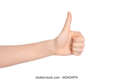 Beauty and Health theme: beautiful elegant female hand show gesture on an isolated white background in studio - Shutterstock ID 342414974