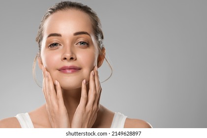 Beauty healthy skin women touching face cosmetic studio portrait