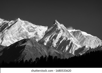 The beauty of the Himalayan Mountains in Black and White.