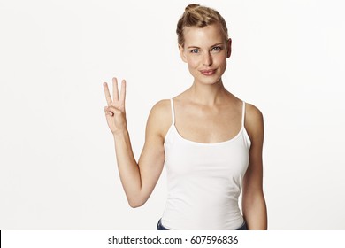 Beauty Holding Up Three Fingers, Portrait