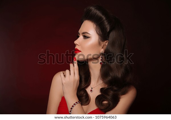 Beauty Jewelry Portrait Woman Red Lips Stock Photo Edit Now