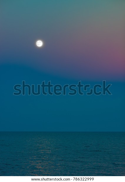 beauty\
landscape with sea and moom, vertical\
photo