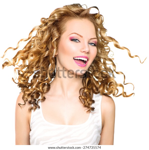 Beauty Model Girl Blowing Blonde Curly Stock Photo Edit Now