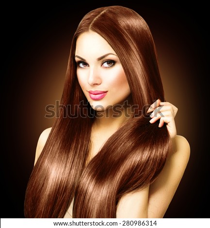 Beauty Model Girl Healthy Brown Hair Stockfoto Jetzt