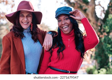 Beauty multiethnic women posing and smiling in a park - Shutterstock ID 2271679547