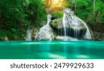 Beauty in nature, amazing waterfall in tropical forest of national park, Thailand