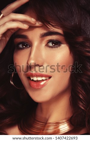 Similar – Close-up portrait of young brunette woman