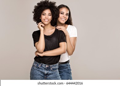 Beauty photo of two natural young african american girls. One girl with afro hairstyle. - Shutterstock ID 644442016