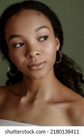 Beauty Photo Of Young Elegant African American Woman  Hands Posing. Gentle Portrait.  Fashion Beauty Close Up Portrait. Nude Make-up. Studio Photoshoot. Female Model. Beautiful Girl