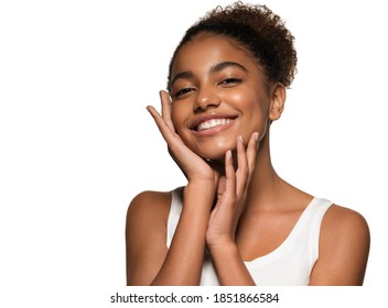 Beauty Portrait Of African American Woman Clean Healthy Skin Smiling Beautiful Black Girl Model