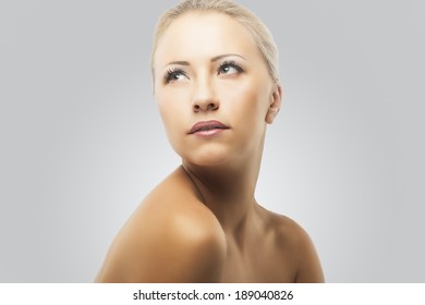 Beauty Portrait of Beautiful Blond Woman on White Background. Horizontal Image - Shutterstock ID 189040826