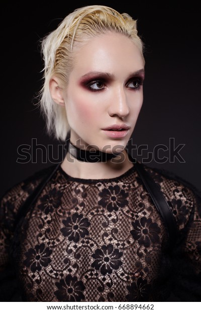 Beauty Portrait Girl Makeup Short Blonde Stock Photo Edit Now