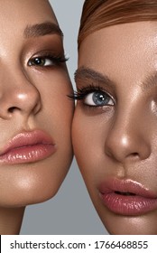 Beauty Portrait Of Two Sisters Models With Natural Skin