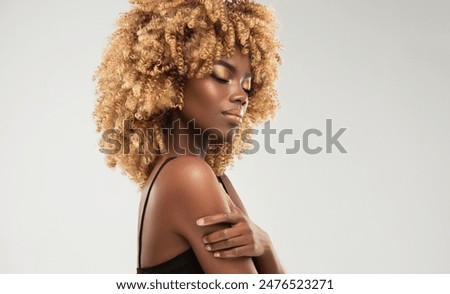 Similar – Image, Stock Photo A blonde with curly hair communicates via video link on a laptop sitting in front of a window