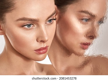 Beauty portrait. Woman with perfect and shine skin. Concept skincare and aesthetic cosmetology
