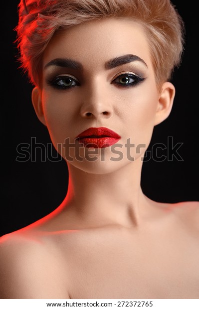 Beauty Portrait Women Short Blonde Hair Stock Photo Edit Now