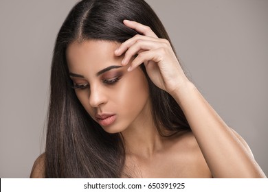 Beauty Portrait Of Young African American Woman With Glamour Makeup.