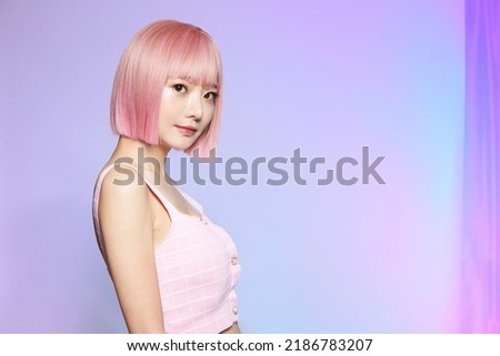 Beauty portrait of a young Asian woman with pink hair Foto d'archivio © 