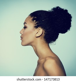 Beauty Portrait Of Young Fresh Fashion Woman In Profile, Toned