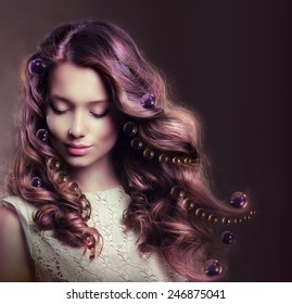 Beauty Portrait of Young Woman with Flowing Hairs