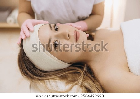 Similar – Image, Stock Photo Aesthetic Procedure Applying Botox, Hyaluronic Acid, and Tensor Threads