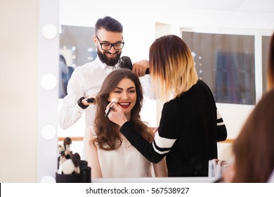 beauty salon, the girl makeup and styling in the salon, hairdressers and make-up artist, Concept for personal care and beauty - Powered by Shutterstock