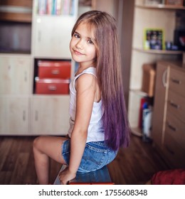 Beauty salon at home  First hair dye experience  Girl power  Cute 7  8 years old girl and long hair and gradient coloring hair effect  online courses  stay at home for coronavirus worldwide pandemic
