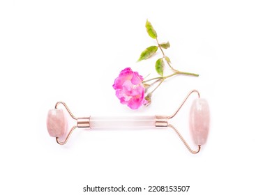 Beauty And Skin Care Concept, With A Rose Quartz Facial Massager