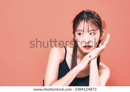 Beauty, skin care and cosmetics concept of young asian woman with korean makeup.