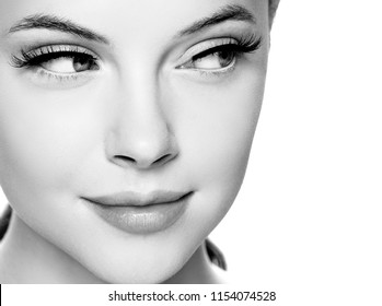 Beauty Skin Woman Face Portrait Healthy Skin Care And Lashes Monochrome