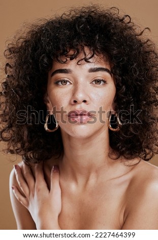 Beauty, skincare and cosmetic, woman in wellness portrait with healthy skin and glow against studio background. Natural cosmetics, face and makeup with facial treatment and hair care, fresh and clean