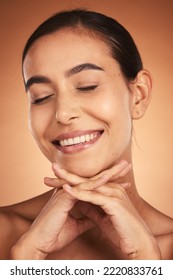 Beauty, Skincare And Face Of Happy Woman Posing For Cosmetics And Wellness Advertising. Makeup, Health And Skin Care With Hispanic Female In Cosmetology Or Dermatology Marketing Campaign
