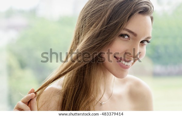 Beauty Smiling Model Natural Make Long Stock Photo Edit Now