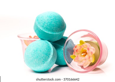 Beauty spa, bath bomb, aroma cosmetic soap with candles. Natural aromatherapy ball for care, wellness, health, treatment, hygiene, relaxation. Relax bathroom. Object for luxury therapy