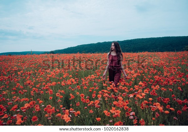 Beauty Summer Spring Poppy Seed Woman Stock Photo Edit Now