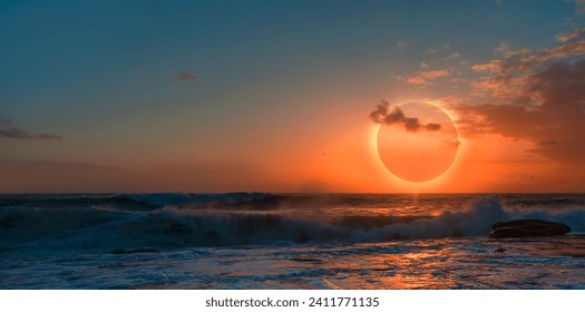 Beauty sunset over the sea - Beautiful landscape with solar eclipse - Powered by Shutterstock