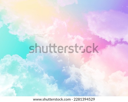 beauty sweet pastel blue yellow   colorful with fluffy clouds on sky. multi color rainbow image. abstract fantasy growing light