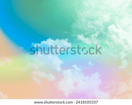 beauty sweet pastel green and blue colorful with fluffy clouds on sky. multi color rainbow image. abstract fantasy growing light
