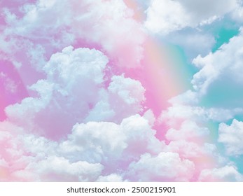 beauty sweet pastel green and pink colorful with fluffy clouds on sky. multi color rainbow image. abstract fantasy growing light - Powered by Shutterstock