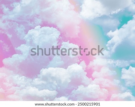 beauty sweet pastel green and pink colorful with fluffy clouds on sky. multi color rainbow image. abstract fantasy growing light