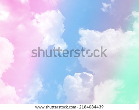 beauty sweet pastel orange blue colorful with fluffy clouds on sky. multi color rainbow image. abstract fantasy growing light