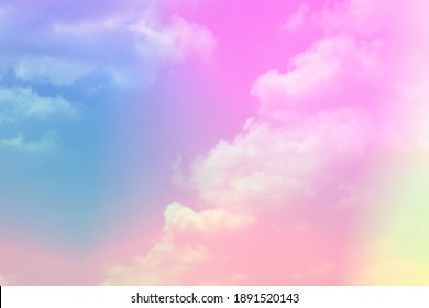 beauty sweet pastel soft yellow and fluffy clouds sky  multi color rainbow image  abstract fantasy growing light