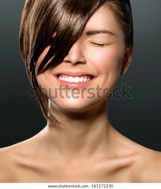 Beauty Teenage Girl Portrait Fashion Haircut Stock Photo