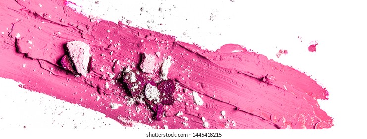 Beauty texture, cosmetic product and art of make-up concept - Artistic lipstick smudge and eyeshadow close-up isolated on white background