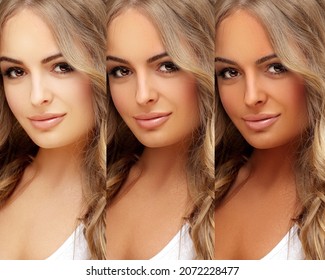 Beauty visual about suntan. Model's face - tanned and natural