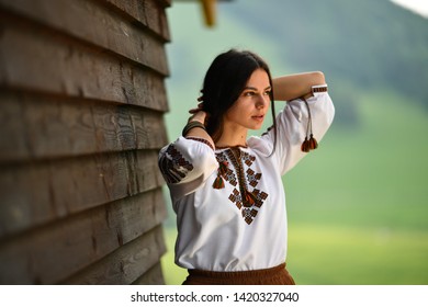 Beauty Wearing Romanian Blouse Called Ie